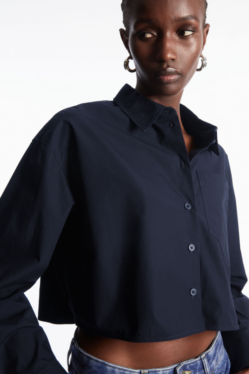Dámské Košile COS Cropped Poplin Tmavě Blankyt | XZSI-01745