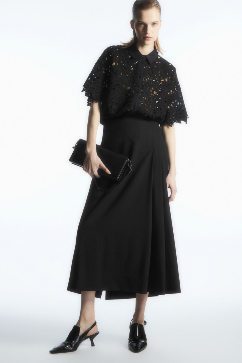 Dámské Košile COS Krátké-Sleeved Broderie Anglaise Černé | OAJH-06187