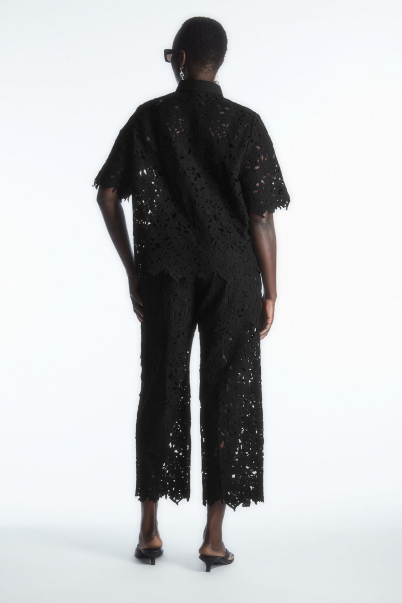 Dámské Košile COS Krátké-Sleeved Broderie Anglaise Černé | OAJH-06187