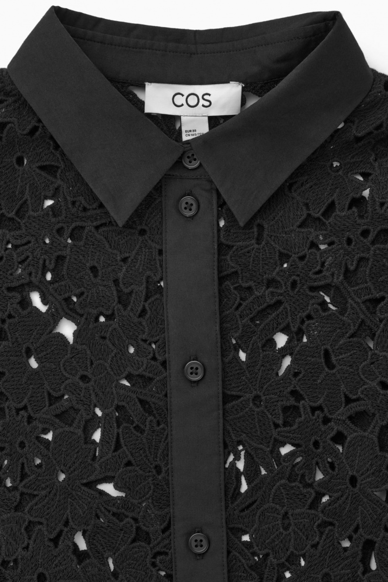 Dámské Košile COS Krátké-Sleeved Broderie Anglaise Černé | OAJH-06187