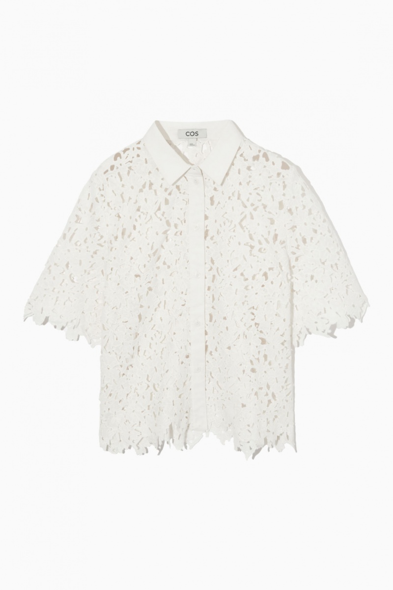 Dámské Košile COS Krátké-Sleeved Broderie Anglaise Bílé | XYRZ-62508