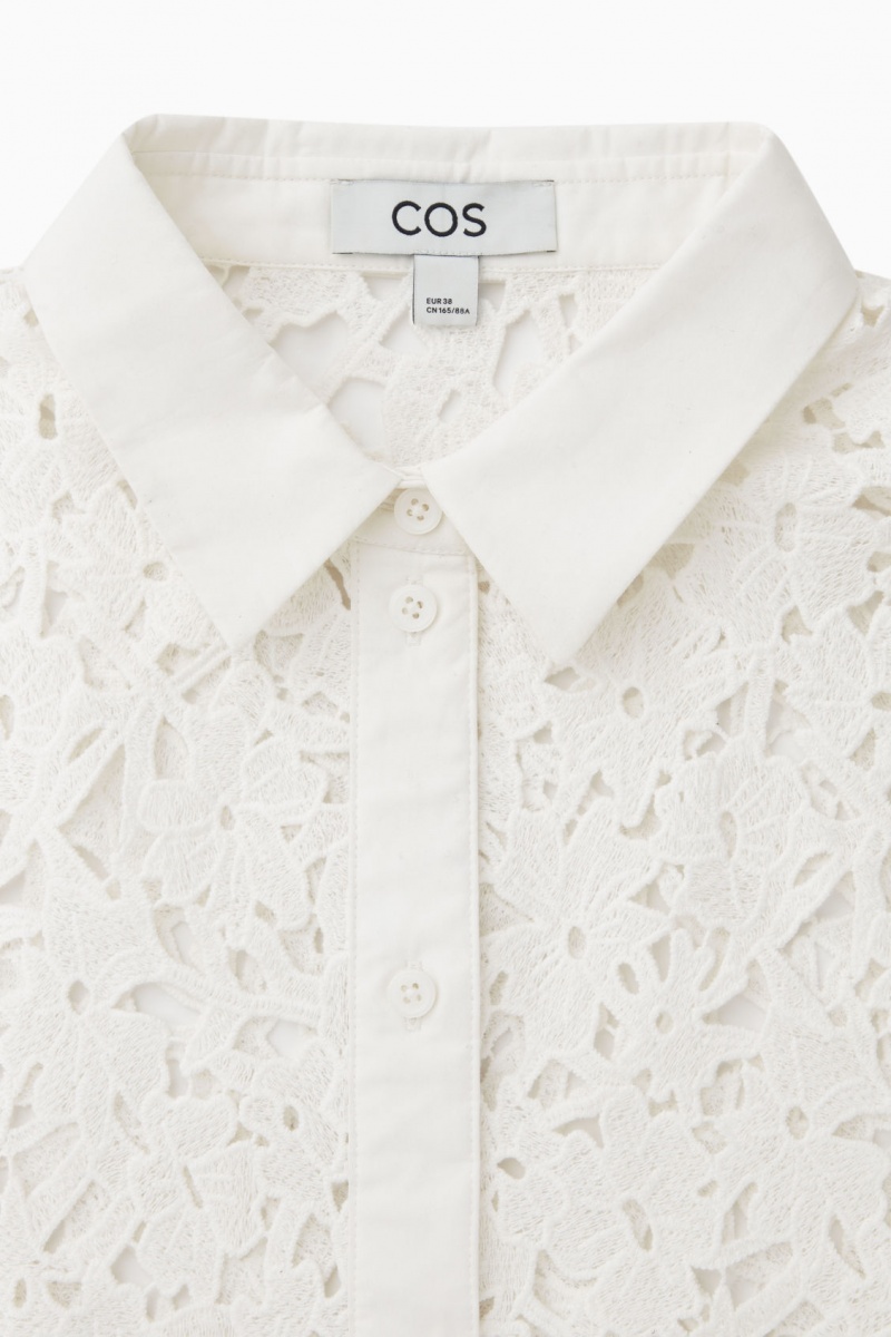 Dámské Košile COS Krátké-Sleeved Broderie Anglaise Bílé | XYRZ-62508
