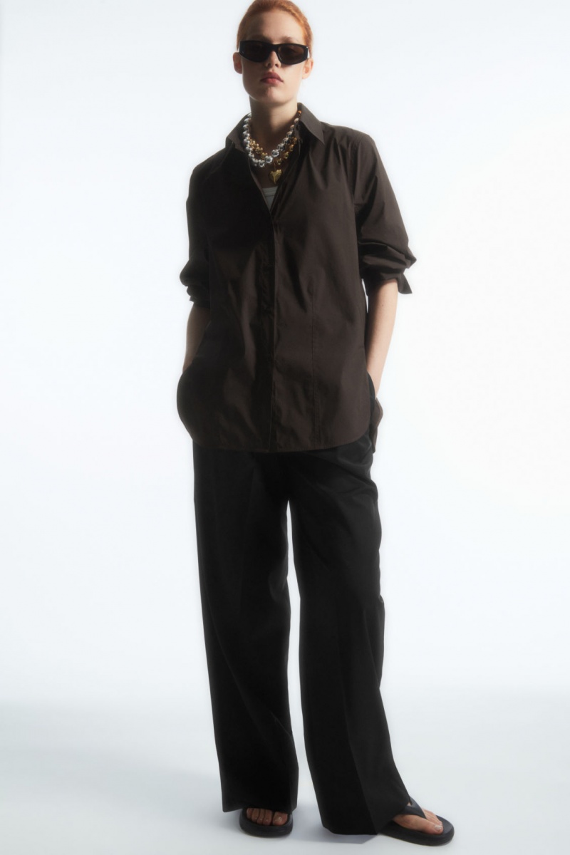 Dámské Košile COS Oversized Bavlněné-Blend Tmavě Hnědé | XMHY-28405