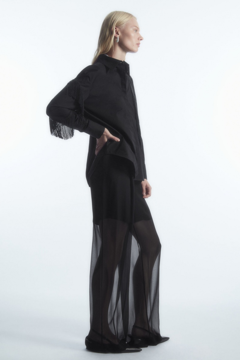 Dámské Košile COS Oversized Embellished Fringed Černé | XAKY-39108