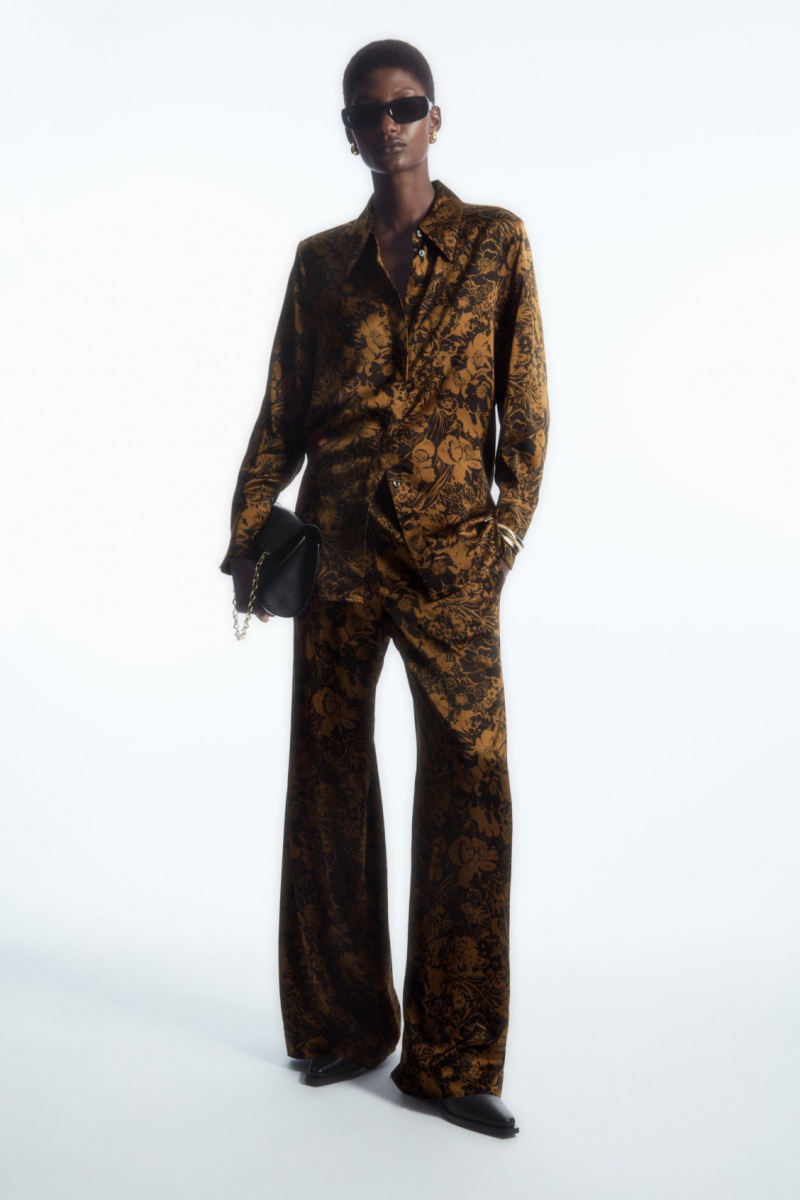Dámské Košile COS Oversized Floral-Print Satin Hnědé | IHBC-90512