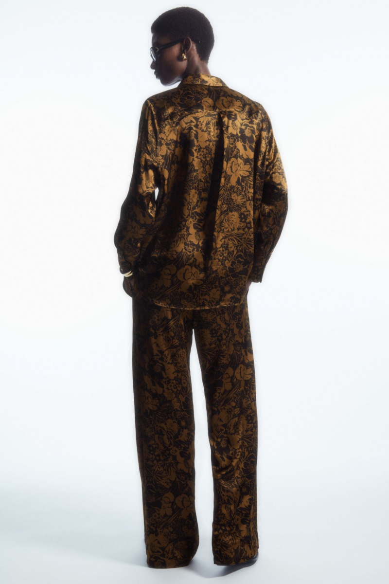 Dámské Košile COS Oversized Floral-Print Satin Hnědé | IHBC-90512