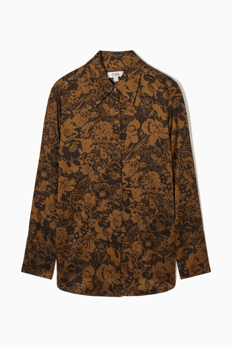 Dámské Košile COS Oversized Floral-Print Satin Hnědé | IHBC-90512