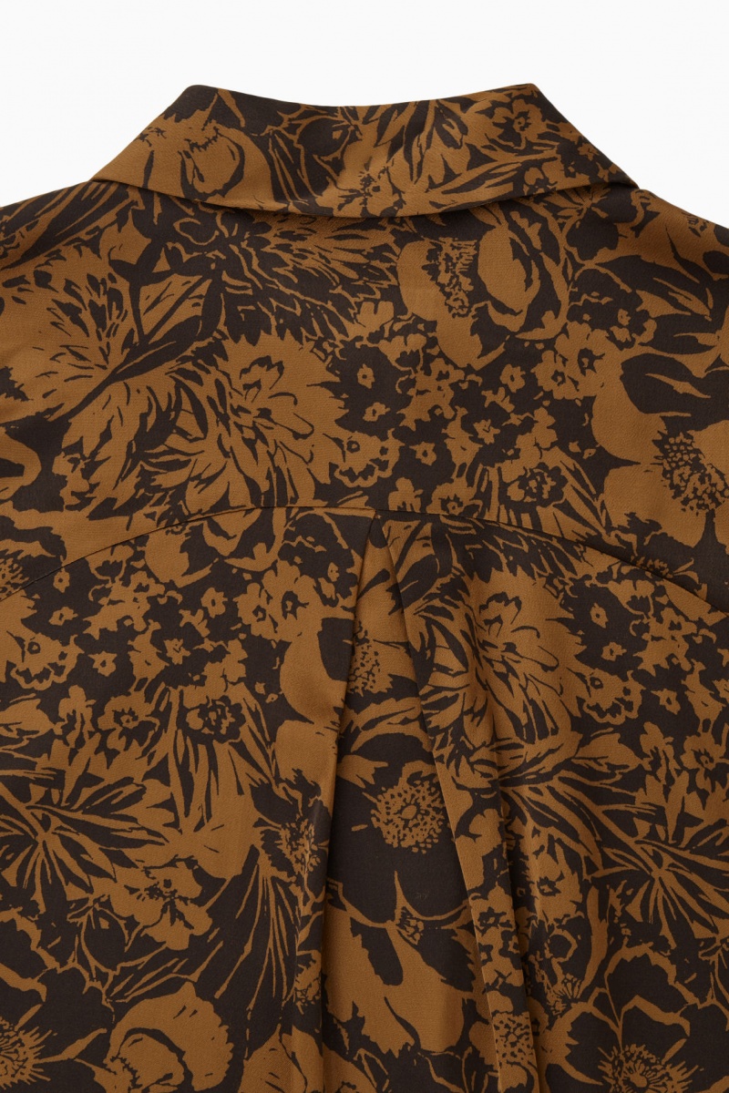 Dámské Košile COS Oversized Floral-Print Satin Hnědé | IHBC-90512