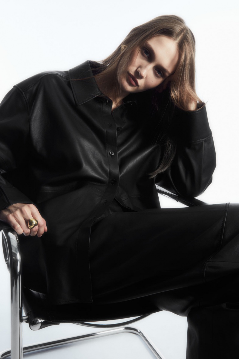 Dámské Košile COS Oversized Læder Černé | HRJV-52671
