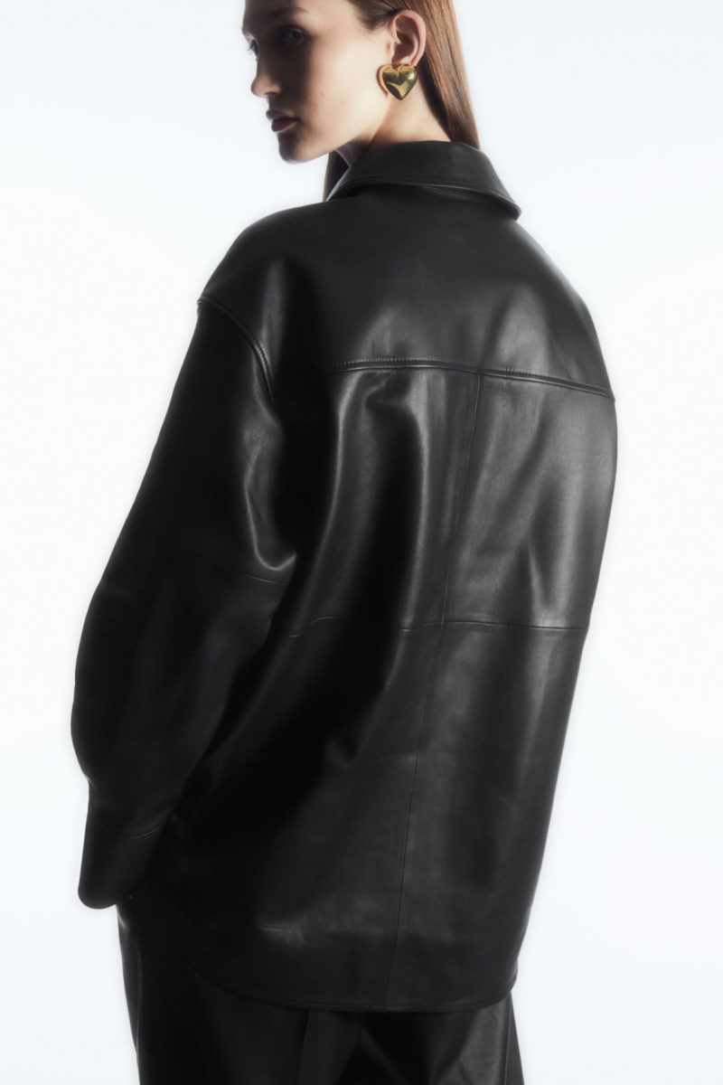 Dámské Košile COS Oversized Læder Černé | HRJV-52671