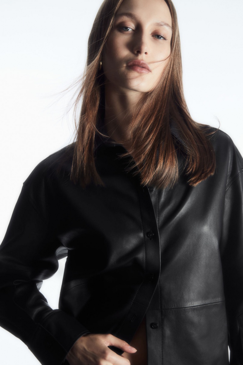 Dámské Košile COS Oversized Læder Černé | HRJV-52671