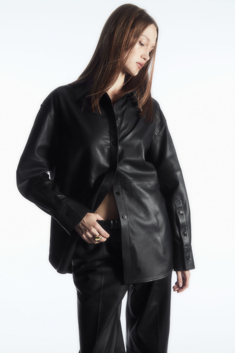 Dámské Košile COS Oversized Læder Černé | HRJV-52671