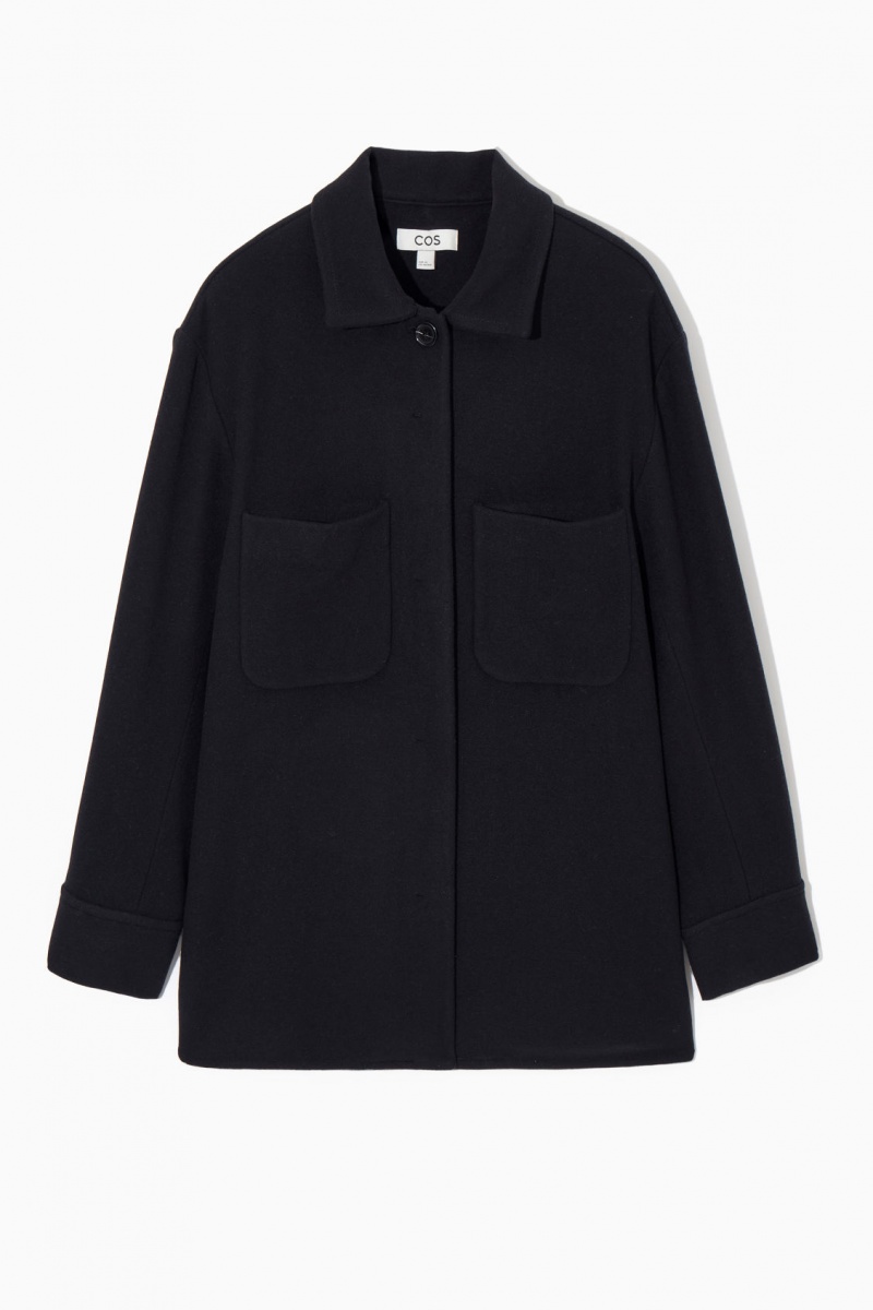 Dámské Košile COS Patch-Pocket Vlna Overshirt Tmavě Blankyt | XRLH-05874