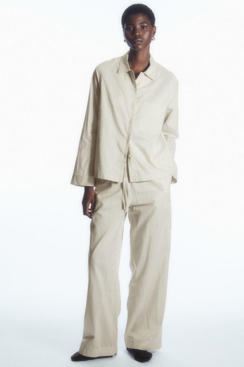 Dámské Košile COS Pruhovaný Silk Pajama Béžový Šedé | WJVQ-23615