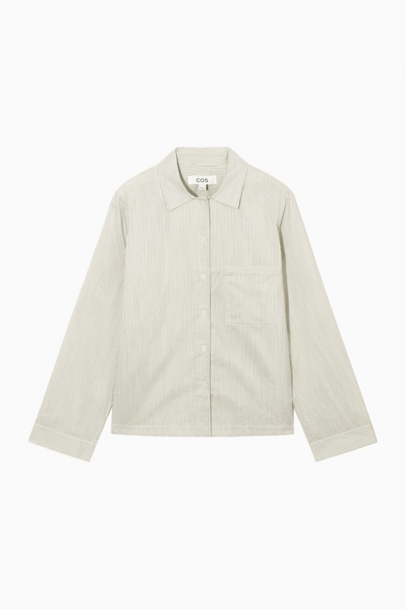 Dámské Košile COS Pruhovaný Silk Pajama Béžový Šedé | WJVQ-23615