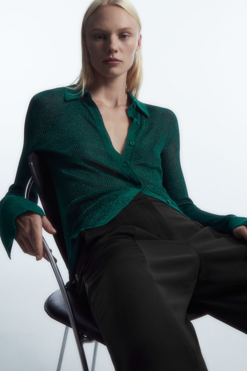 Dámské Košile COS Sparkly Žebrovaný-Knit Tmavě Zelene | PHTO-02678