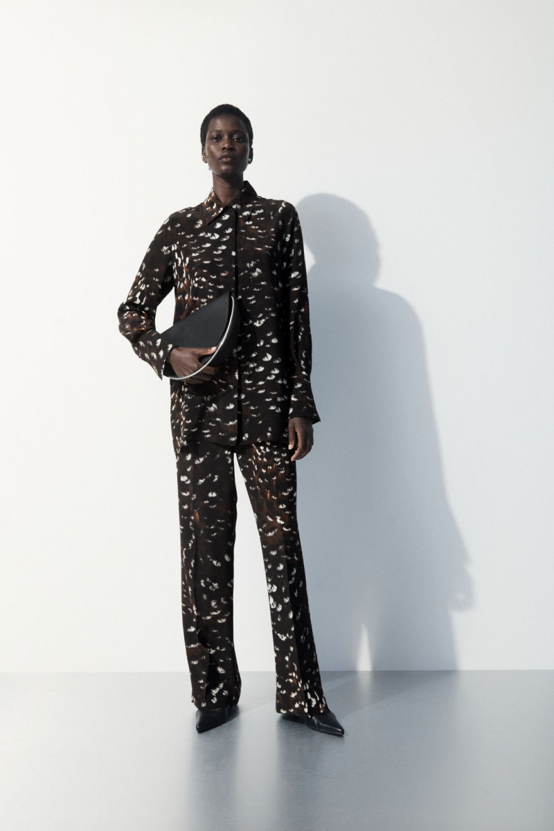Dámské Košile COS The Feather-Print Silk Černé | LSVZ-05298