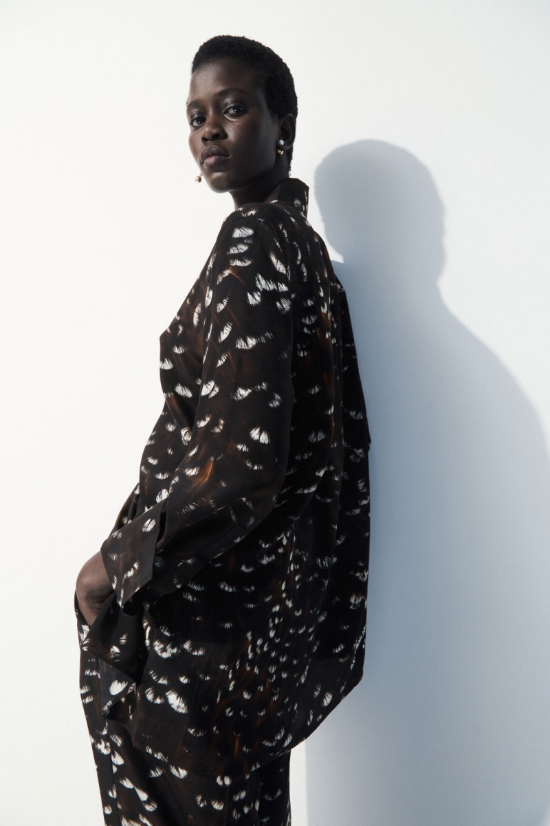 Dámské Košile COS The Feather-Print Silk Černé | LSVZ-05298
