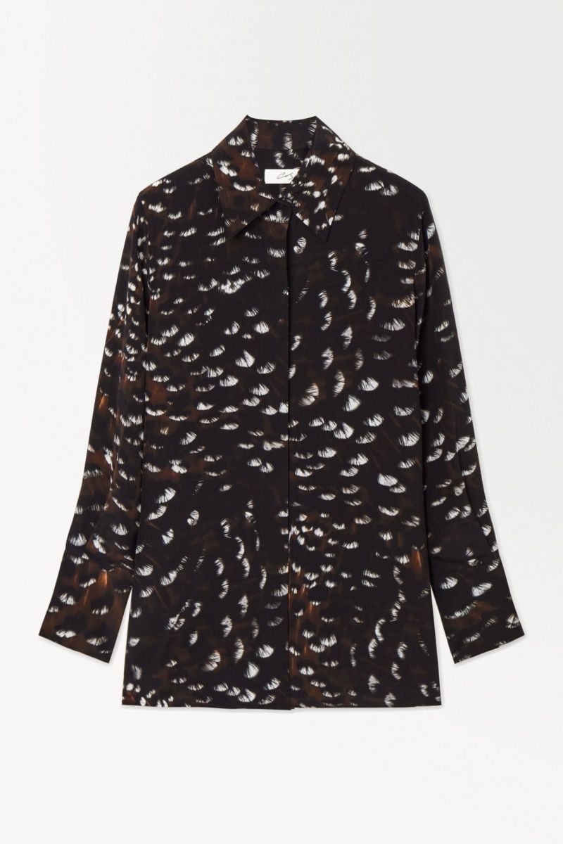 Dámské Košile COS The Feather-Print Silk Černé | LSVZ-05298