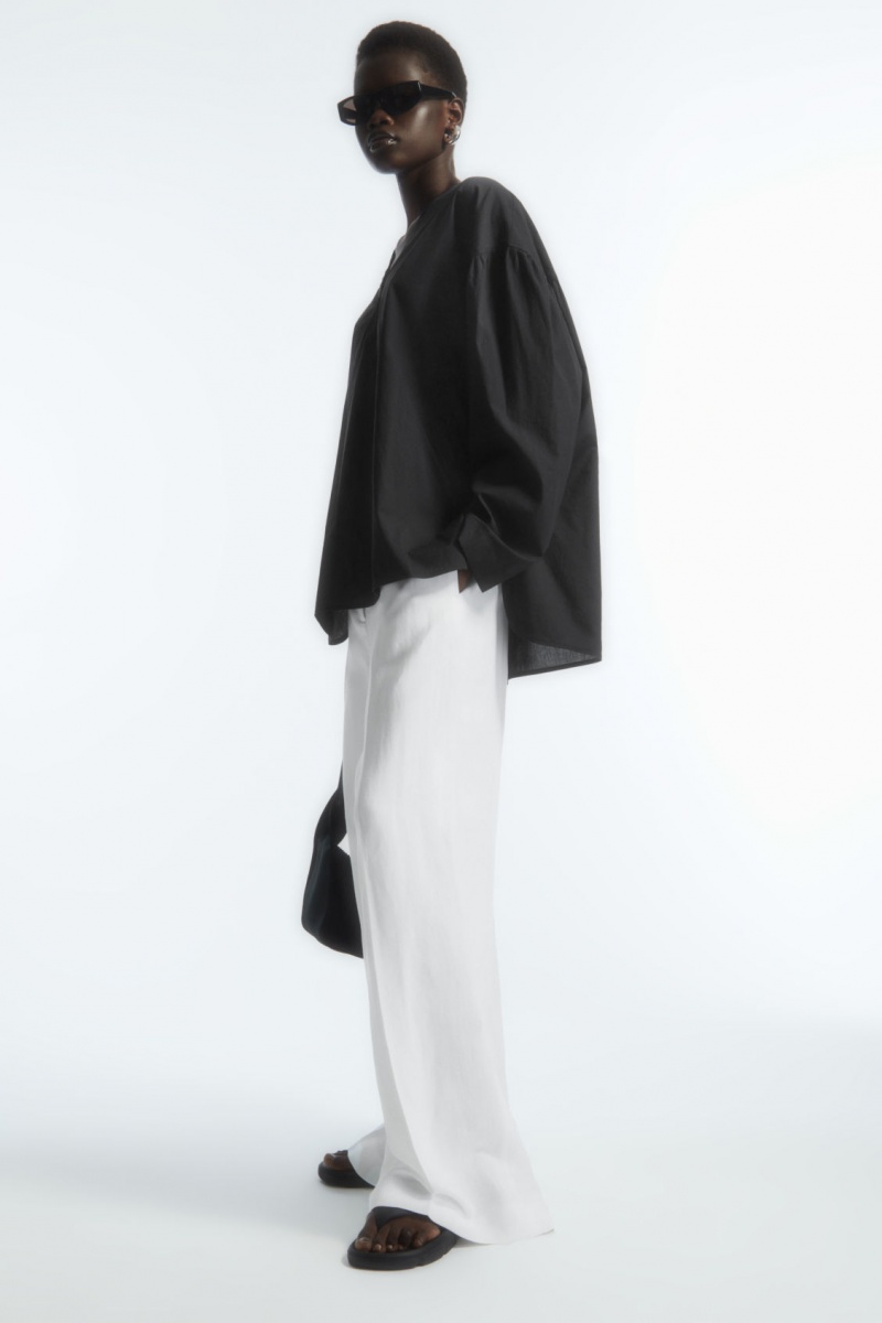 Dámské Košile COS Voluminous V-Neck Poplin Černé | ZMDN-41293
