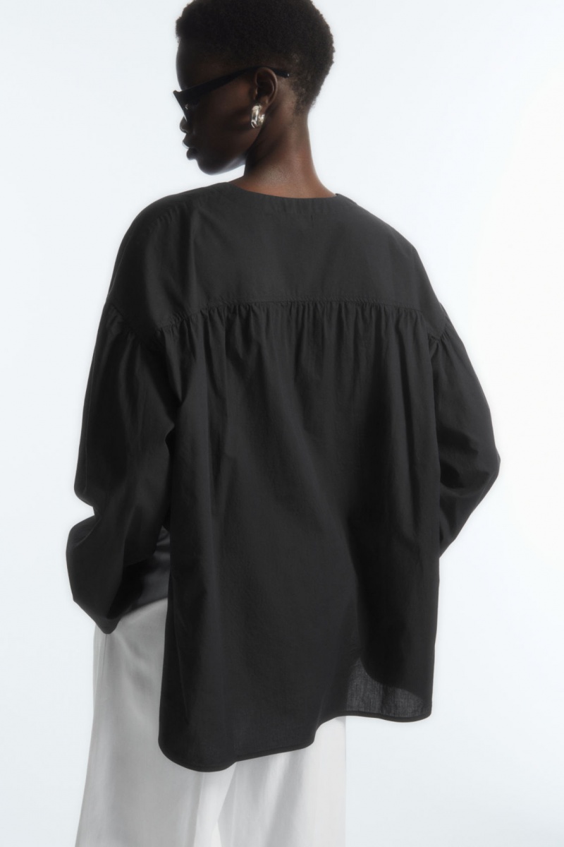 Dámské Košile COS Voluminous V-Neck Poplin Černé | ZMDN-41293