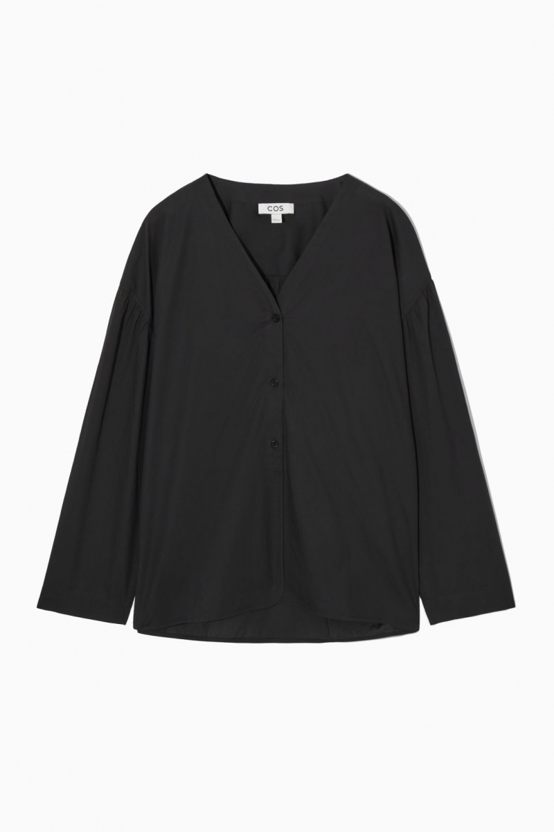 Dámské Košile COS Voluminous V-Neck Poplin Černé | ZMDN-41293