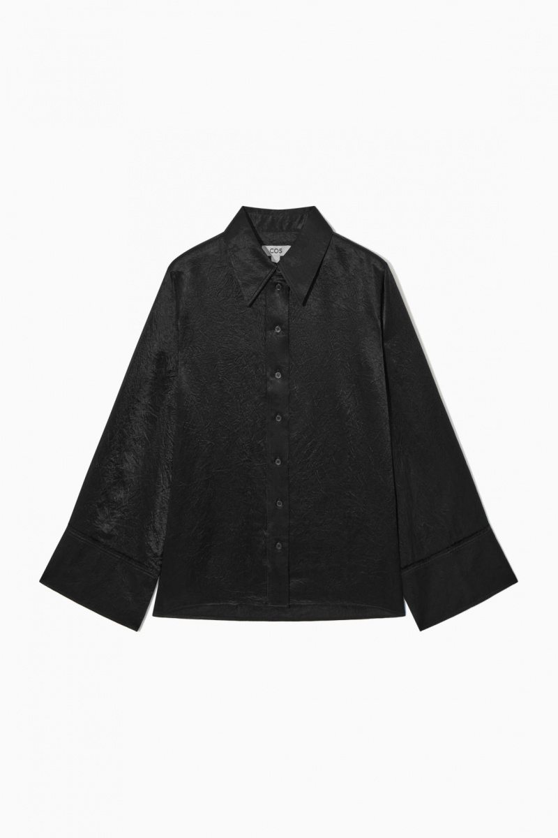 Dámské Košile COS Široké-Sleeve Crinkled-Satin Černé | AIHD-08236