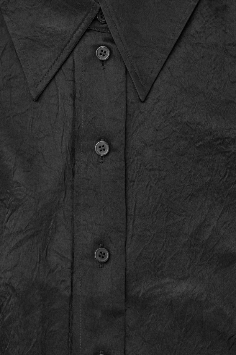 Dámské Košile COS Široké-Sleeve Crinkled-Satin Černé | AIHD-08236