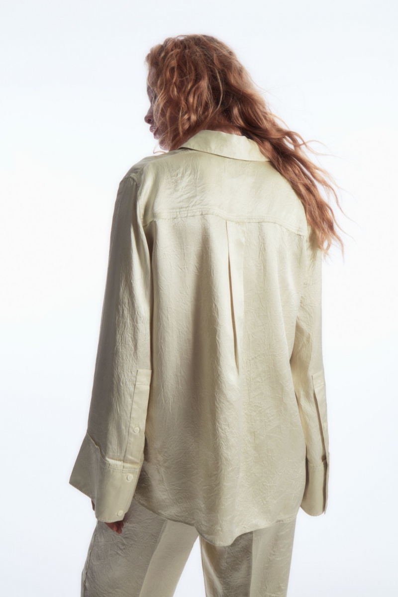 Dámské Košile COS Široké-Sleeve Crinkled-Satin Krém | JZID-49368