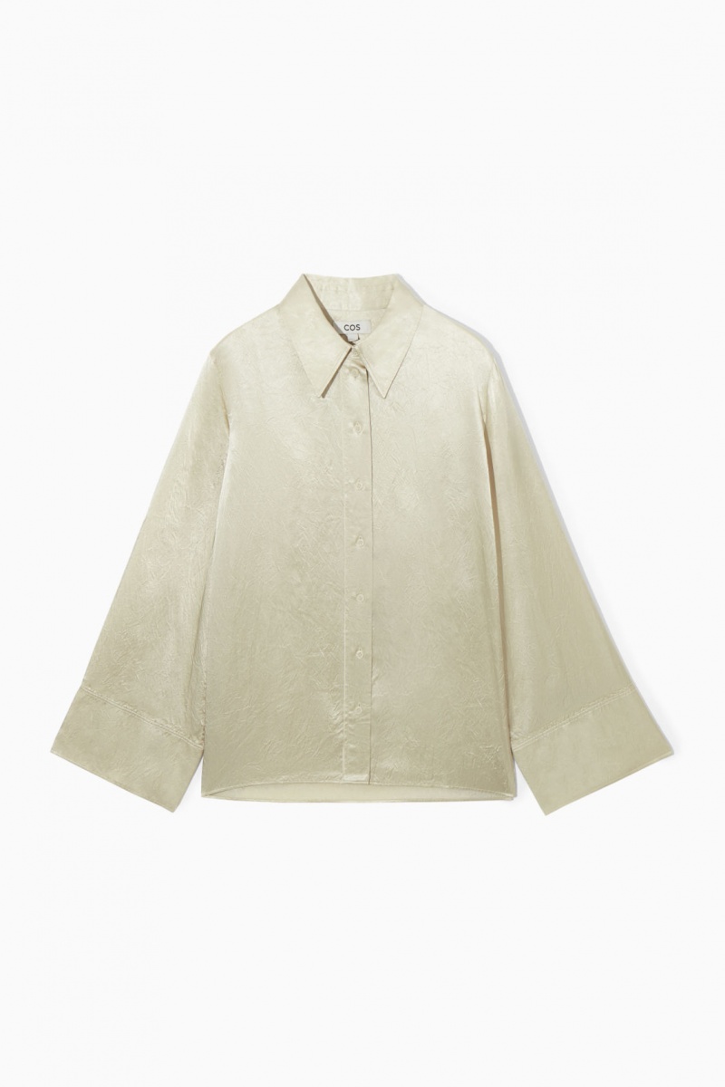 Dámské Košile COS Široké-Sleeve Crinkled-Satin Krém | JZID-49368
