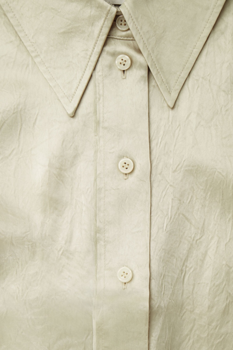 Dámské Košile COS Široké-Sleeve Crinkled-Satin Krém | JZID-49368