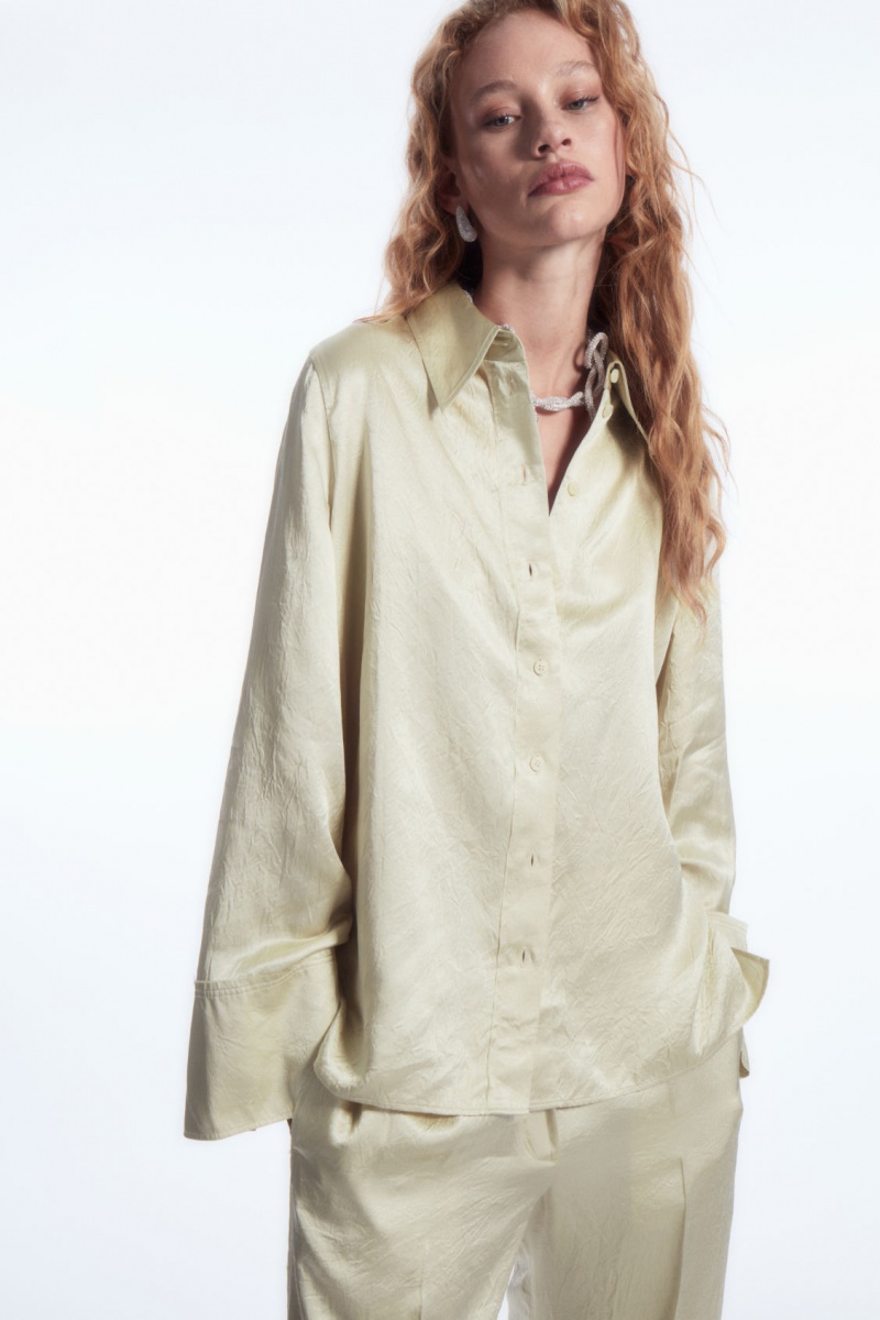 Dámské Košile COS Široké-Sleeve Crinkled-Satin Krém | JZID-49368