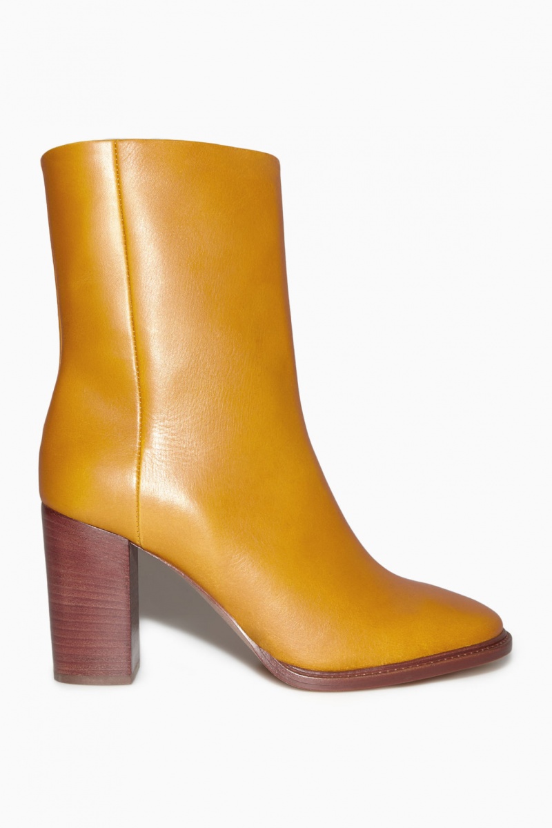 Dámské Kotníkové Boty COS Block-Heel Læder Žluté Hnědé | EJAZ-41352