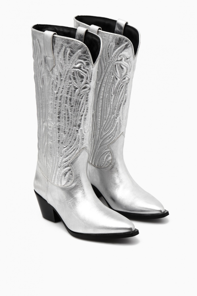 Dámské Kovbojské Boty COS Embroidered Læder Stříbrné | LNIY-70589
