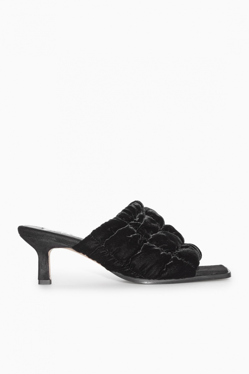Dámské Mule COS Prošívaný Velvet Černé | JBRG-70492