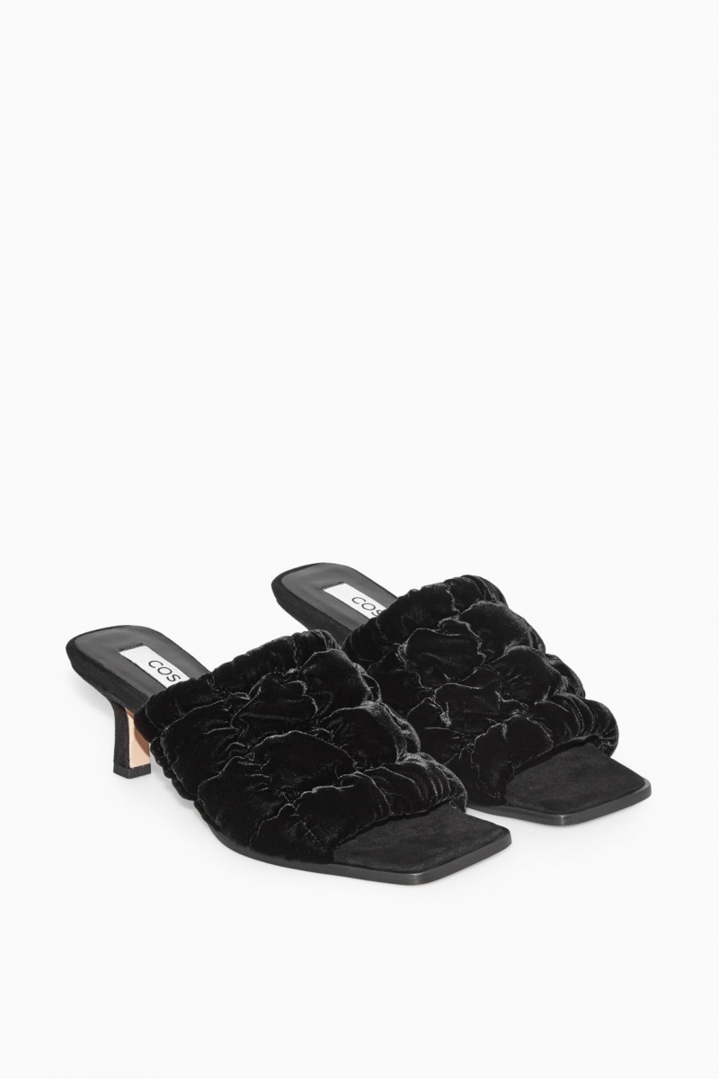 Dámské Mule COS Prošívaný Velvet Černé | JBRG-70492
