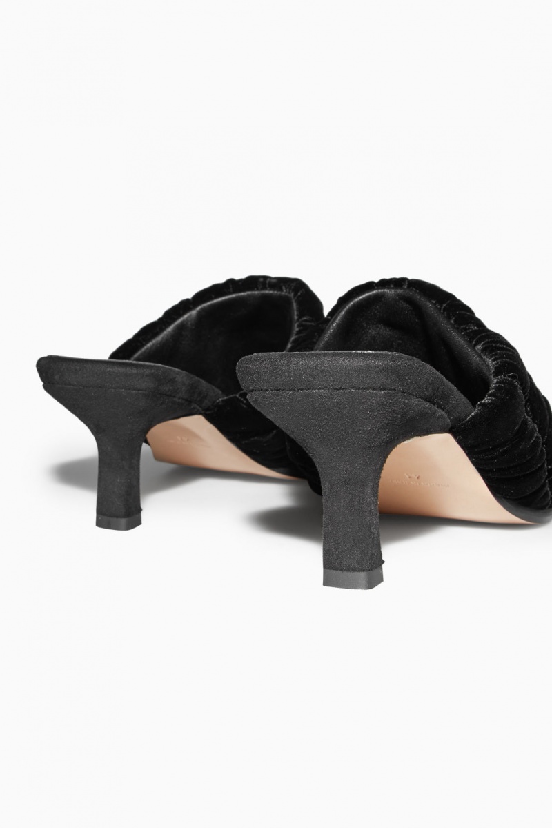 Dámské Mule COS Prošívaný Velvet Černé | LYQX-18579