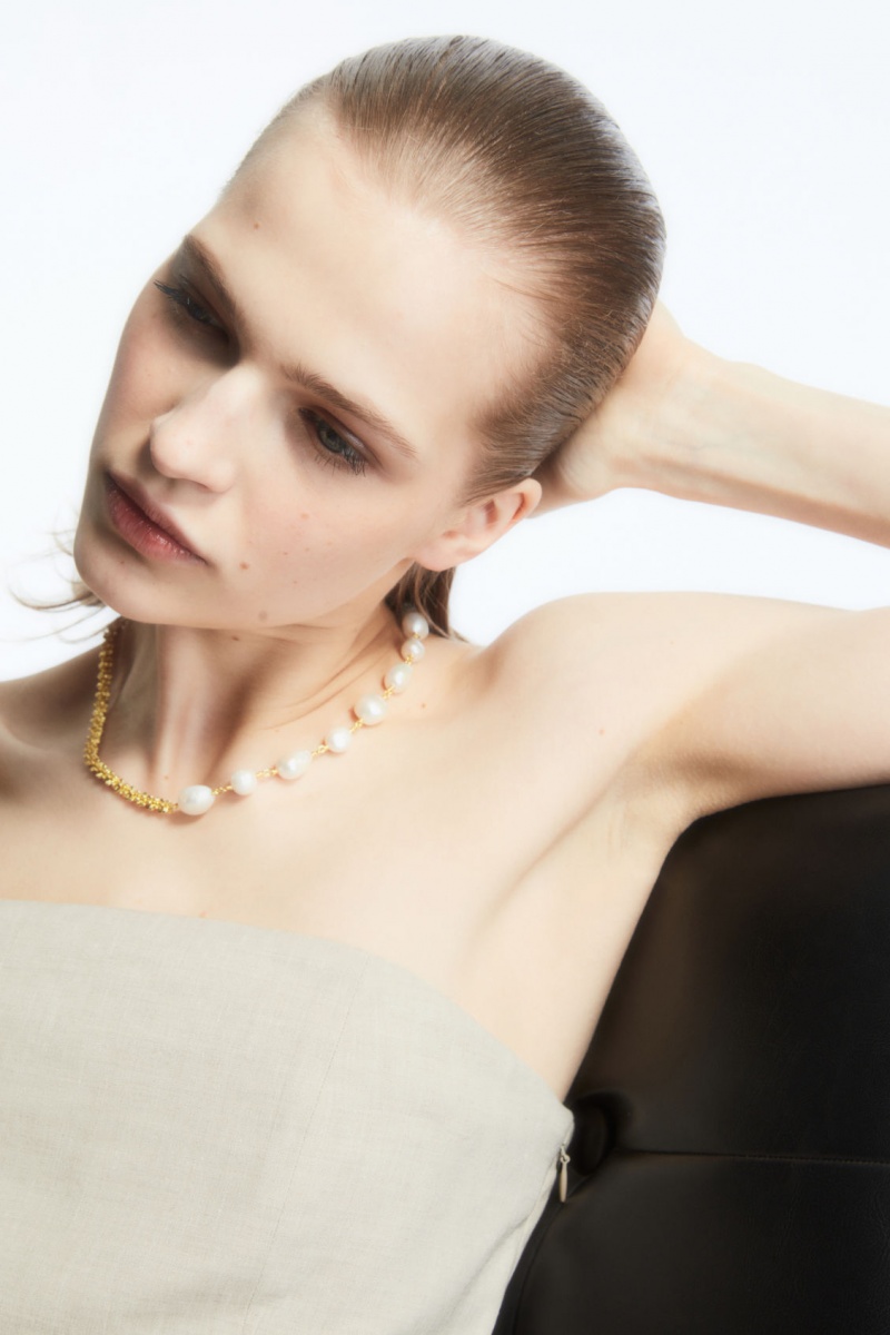 Dámské Náhrdelník COS Freshwater Pearl Zlaté | FHCL-28714