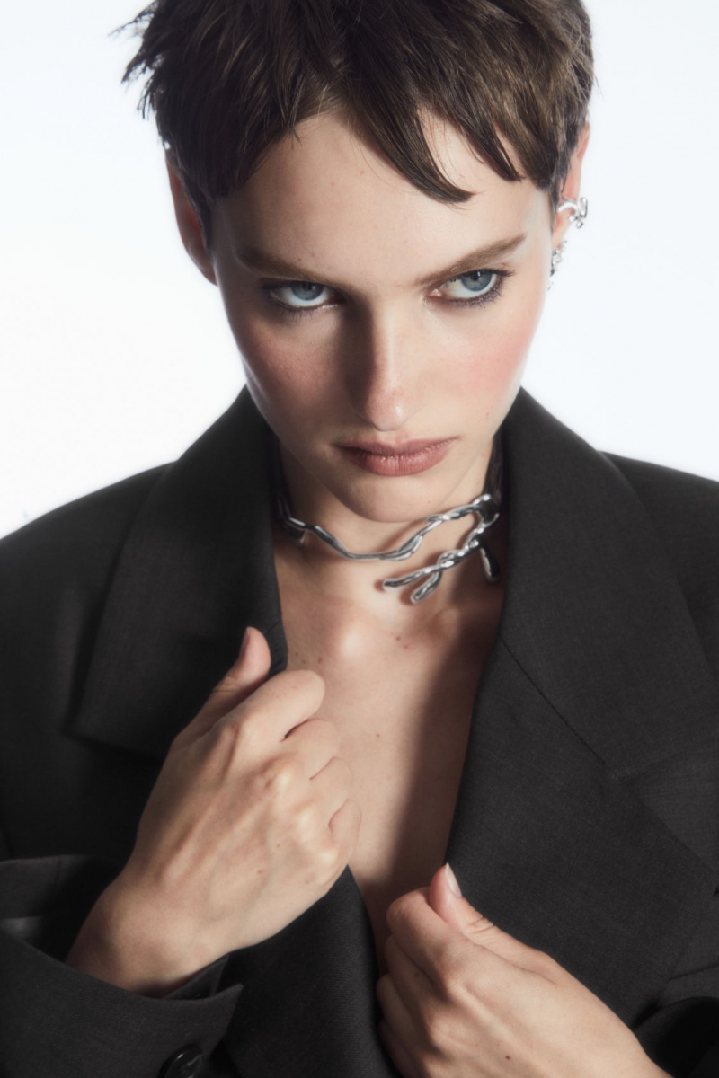 Dámské Náhrdelník COS Organic-Shaped Silk-Ribbon Choker Stříbrné Hnědé | KOUY-53471
