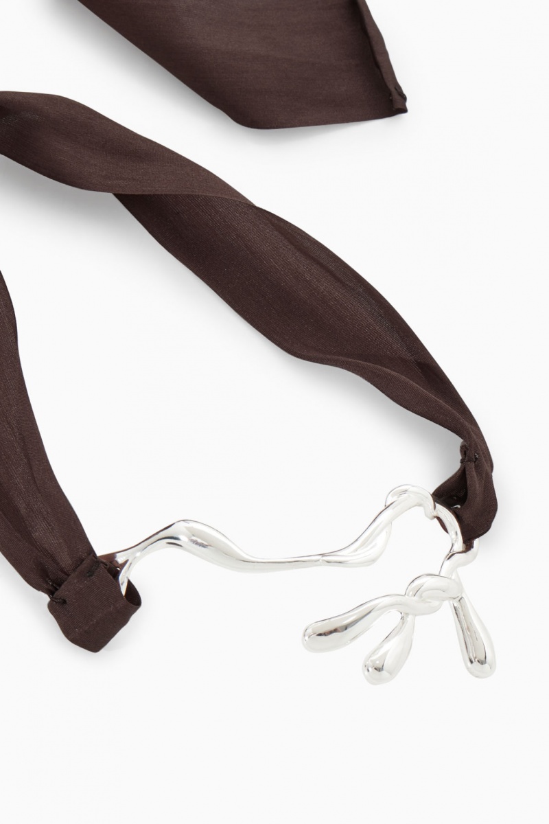 Dámské Náhrdelník COS Organic-Shaped Silk-Ribbon Choker Stříbrné Hnědé | WHIZ-70214