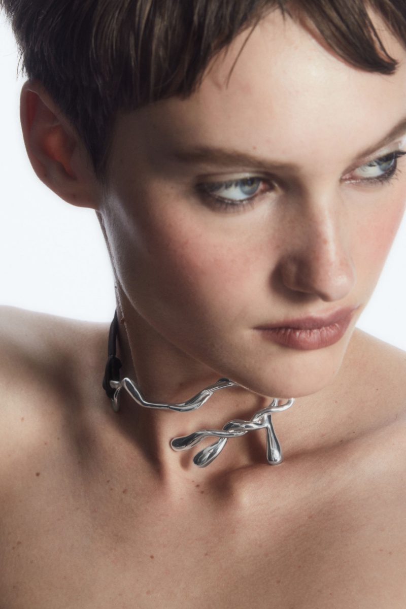 Dámské Náhrdelník COS Organic-Shaped Silk-Ribbon Choker Stříbrné Hnědé | WHIZ-70214