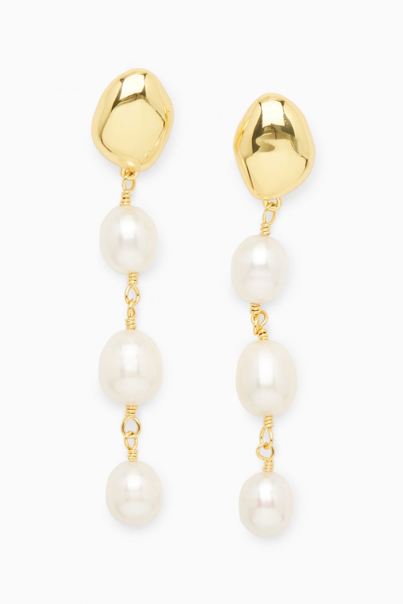 Dámské Náušnice COS Freshwater Pearl Dangly Zlaté | OZAW-97415