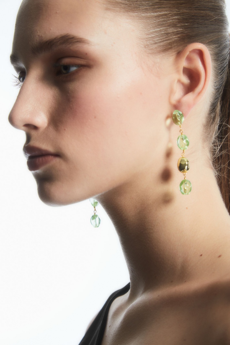 Dámské Náušnice COS Mismatched Beaded Drop Světle Zelene Zlaté | HFBG-93145