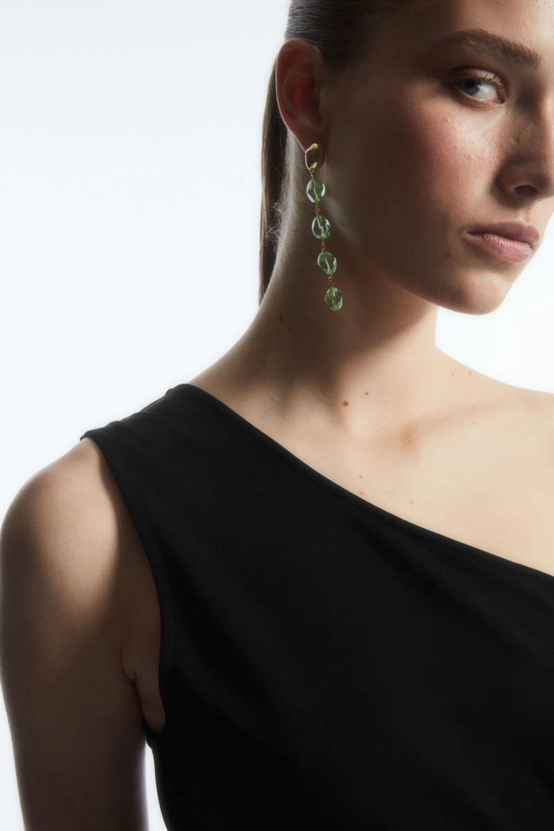 Dámské Náušnice COS Mismatched Beaded Drop Světle Zelene Zlaté | HFBG-93145