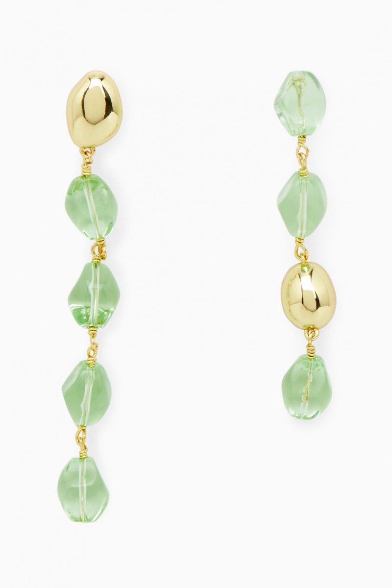 Dámské Náušnice COS Mismatched Beaded Drop Světle Zelene Zlaté | HFBG-93145
