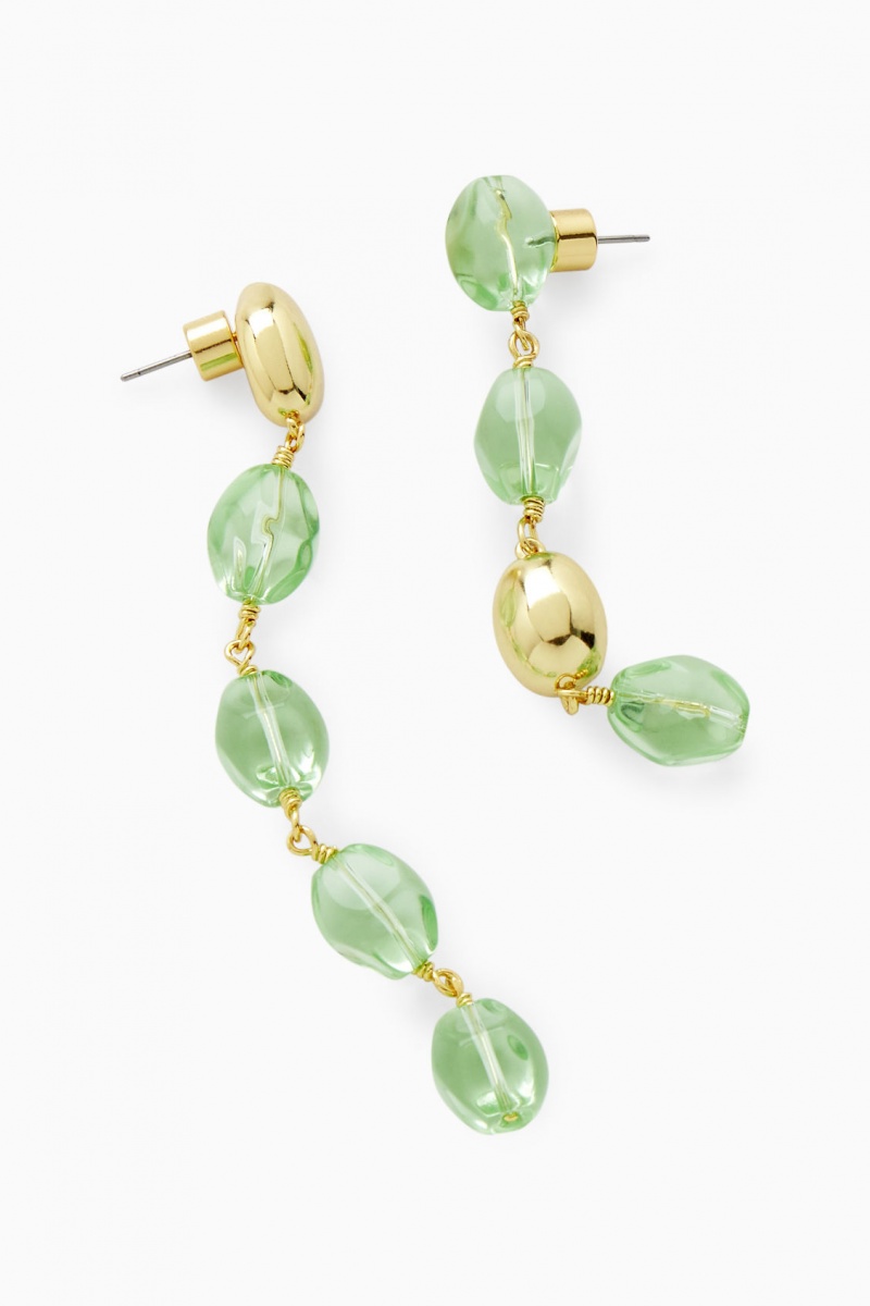 Dámské Náušnice COS Mismatched Beaded Drop Světle Zelene Zlaté | HFBG-93145