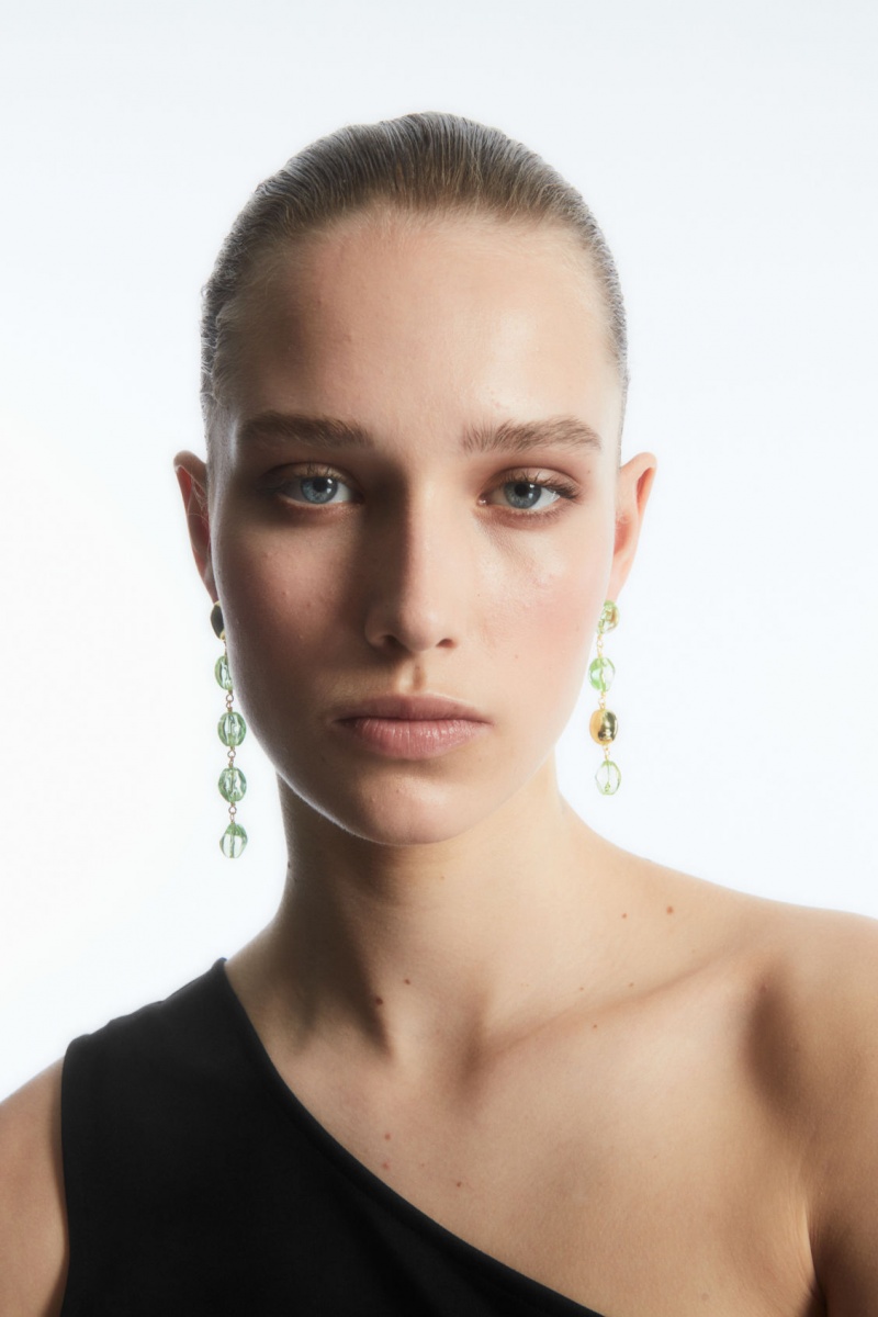 Dámské Náušnice COS Mismatched Beaded Drop Světle Zelene Zlaté | HFBG-93145