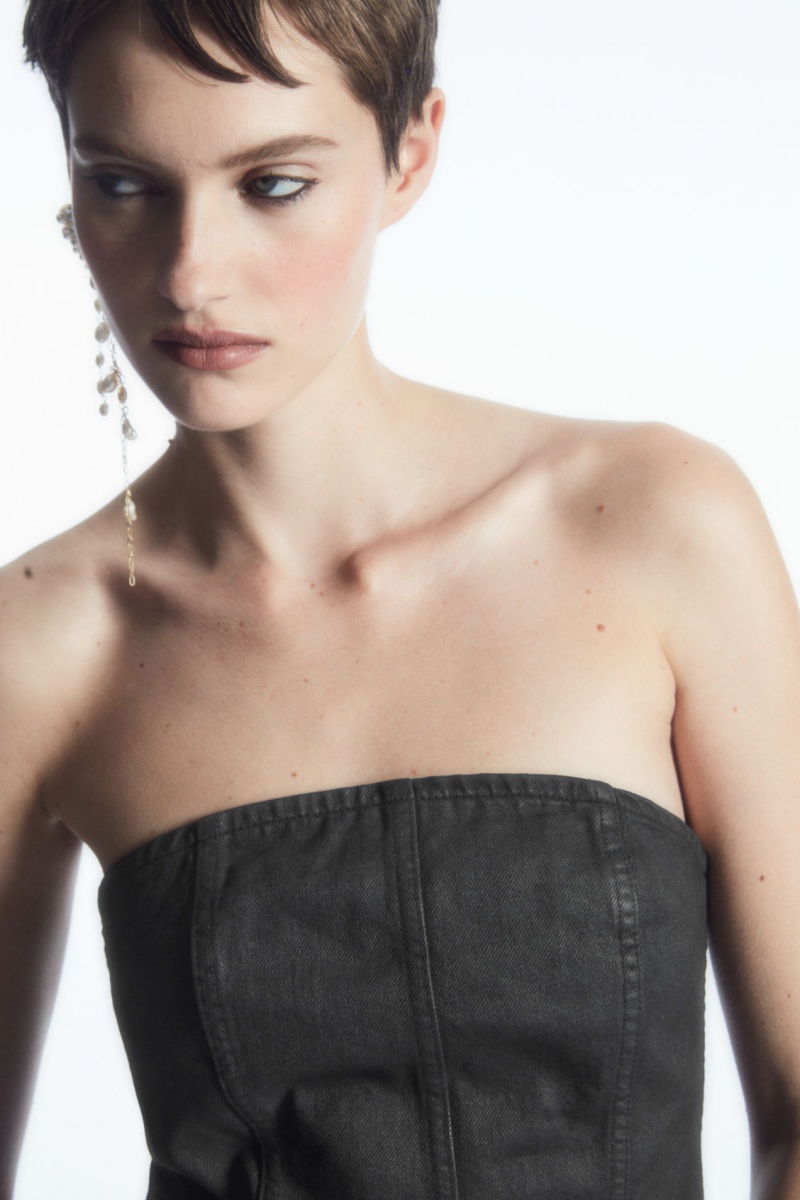 Dámské Podprsenky COS Coated-Denim Bustier Černé | LCVE-06329