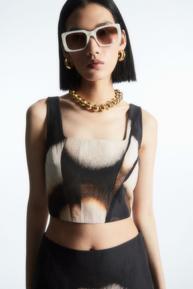 Dámské Podprsenky COS Floral-Print Linen-Blend Bustier Černé | LOBQ-59671