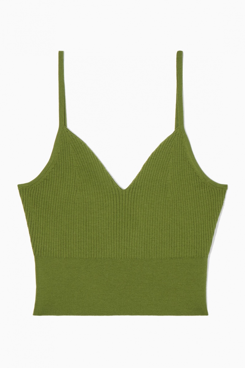 Dámské Podprsenky COS Žebrovaný-Knit Merino Vlna Bralette Tmavě Zelene | WVQD-82654